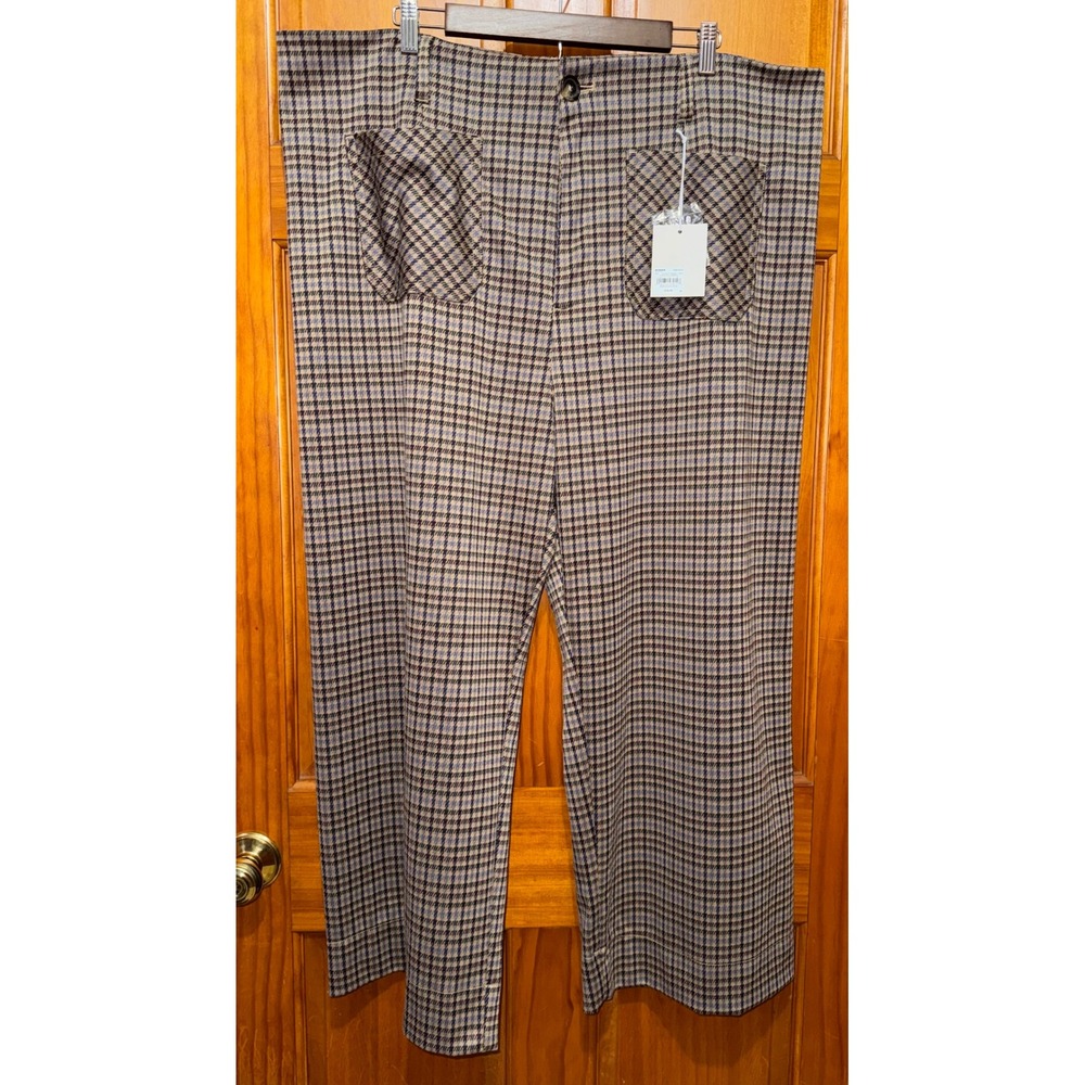 LC Lauren Conrad Wide Leg Brown Houndstooth Plaid Pants Plus Size 22W NWT